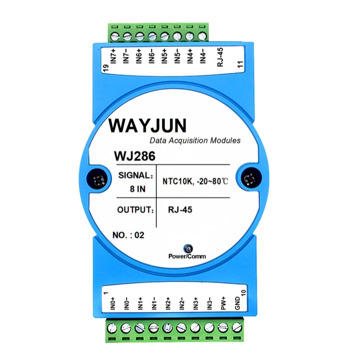 8路NTC熱敏電阻溫度轉網(wǎng)絡RJ45，Modbus TCP和MQTT采集模塊 WJ286