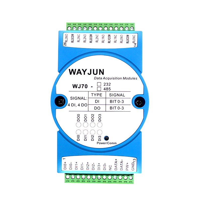 WJ70系列 四路DI四路繼電器輸出，RS-485/232數(shù)據(jù)采集遠程IO模塊